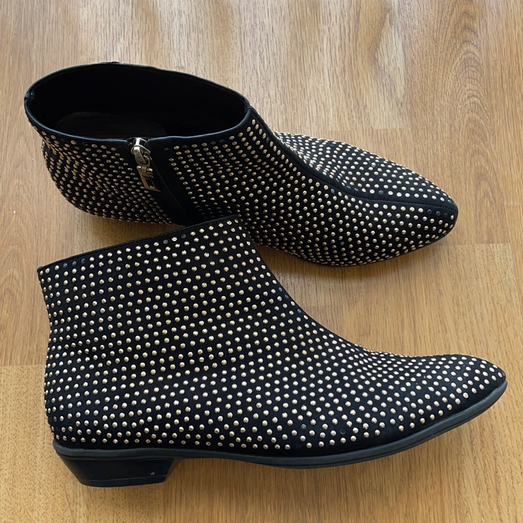 Schutz Studded Black Ankle Boots Size 10